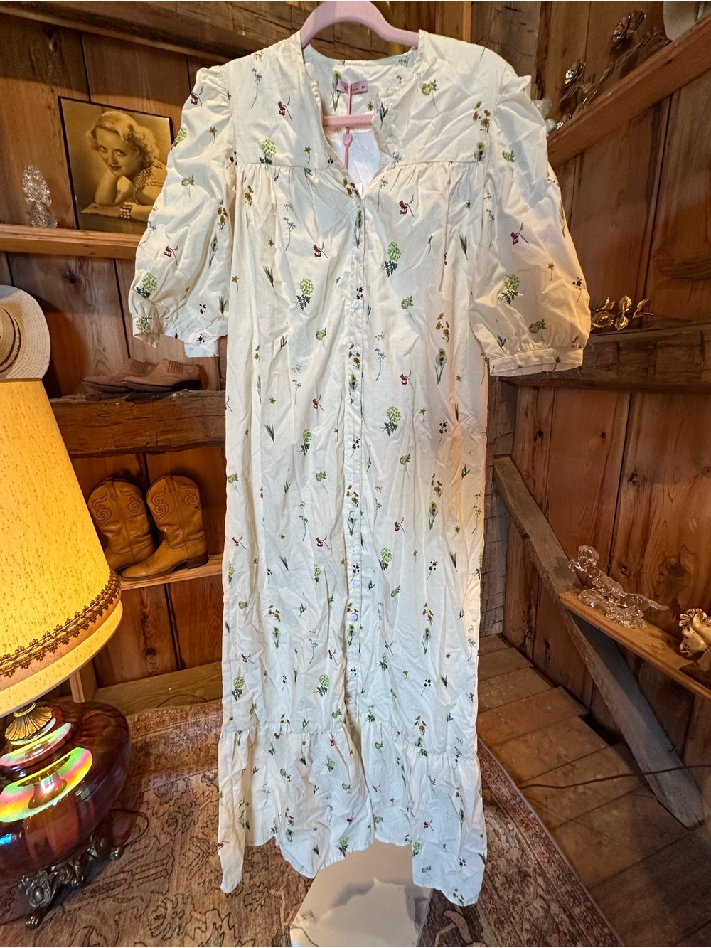 Floral Cream Maxi Dress with Puff Sleeves